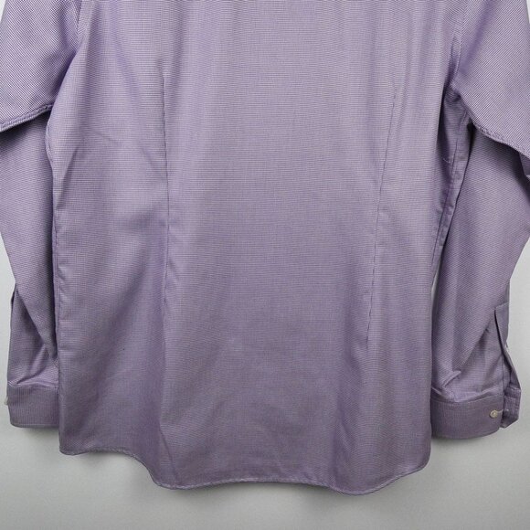 Eton Mens Button Up Dress Shirt Lavender White Check Long Sleeve Size 17 Twill - Picture 9 of 15